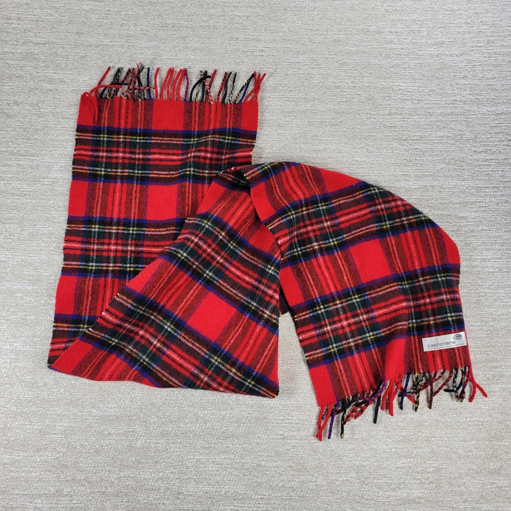 Cashmere Royal Stewart Tartan Plaid Fringe Scarf Unisex Red Warm Luxury Fashion